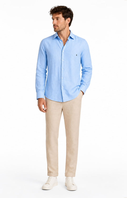 Blue Shirt 100% Pure Linen - Shirt