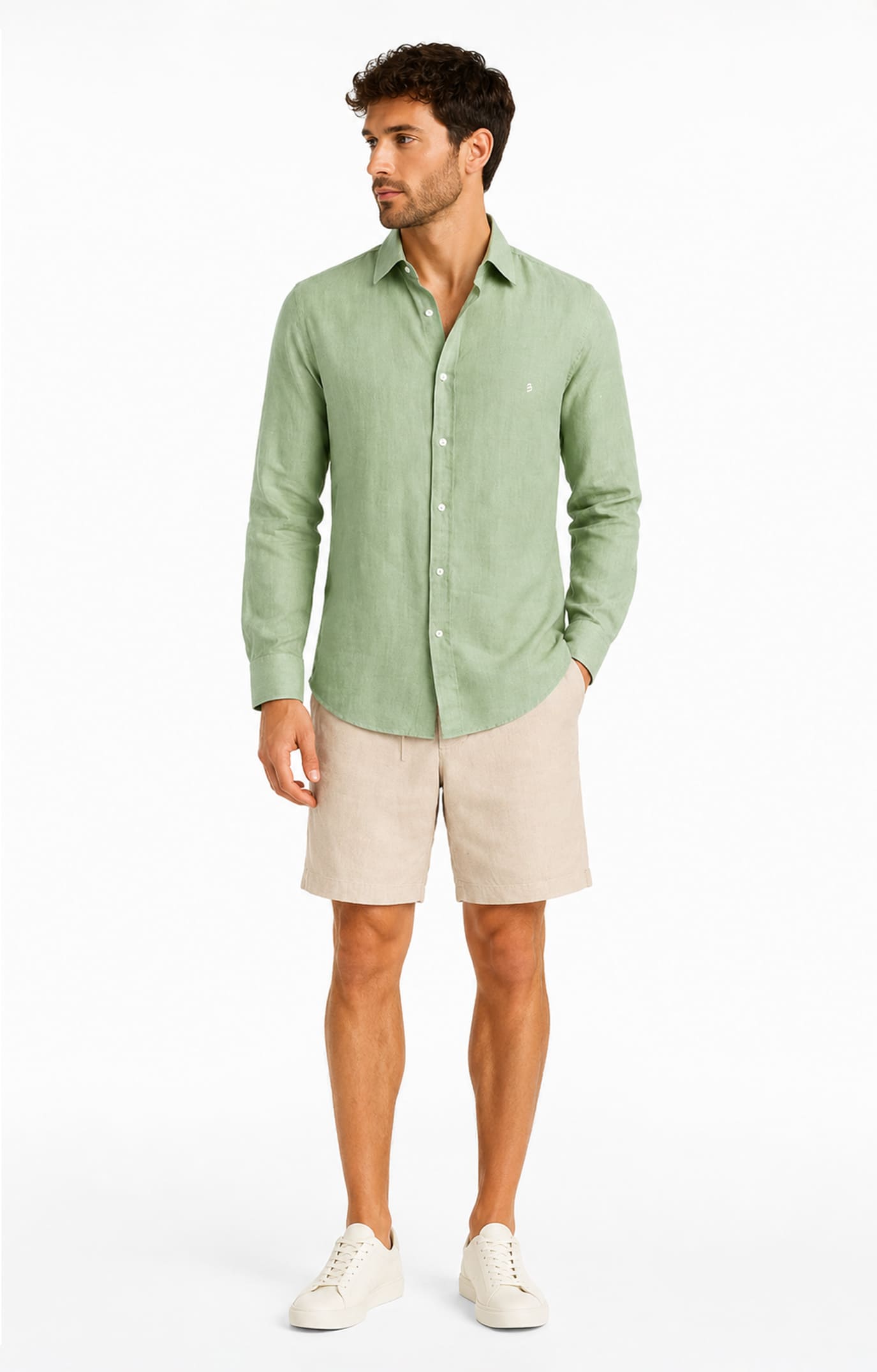 Green Shirt 100% Pure Linen - Shirt